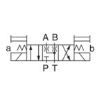 Symbol hydrauliczny zaworu kierunkowego Yuken DSG-01-3C40 – 3-położeniowy, porty A i B do T, P zamknięty, sterowany elektromagnetycznie