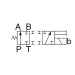 Symbol hydrauliczny zaworu kierunkowego Yuken DSG-01-2B8 – 4-drogowy, 2-położeniowy (P-T w pozycji neutralnej)