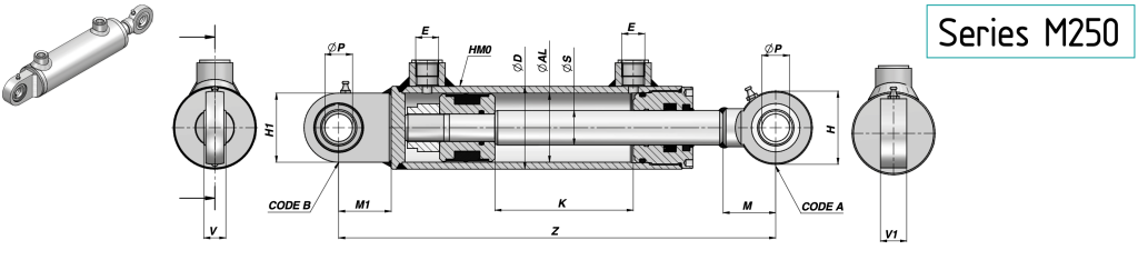 Siłownik hydrauliczny HMB z przegubami kulowymi, zapewniający swobodny ruch w zaawansowanych układach hydraulicznych.