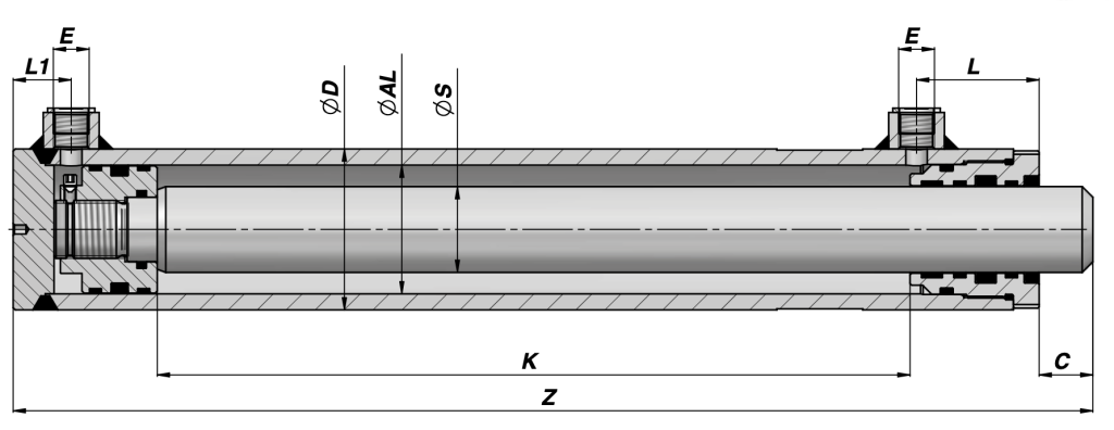 Siłownik hydrauliczny wysokiego ciśnienia Contarini HM0PM (max. 350 bar) do ciężkich zastosowań hydraulicznych.