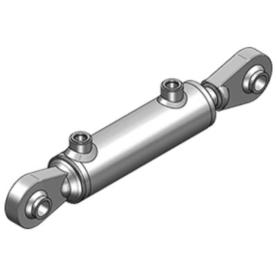Siłownik hydrauliczny Contarini HM1 z końcówkami dla łatwego montażu w układach hydraulicznych maszyn budowlanych i rolniczych.