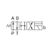 Symbol hydrauliczny rozdzielacza Yuken DSG-01-2B3 i DSG-03-2B3, 2-pozycyjny, z przesunięciem sprężynowym, typ w pozycji spoczynkowej z P i T zablokowanymi, A i B do T.