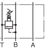 Schemat hydrauliczny zaworu przelewowego Yuken MBB-03. Symbol graficzny dla modułowego zaworu redukcyjnego na linii roboczej B (B-Line) z odprowadzeniem do kanału T.