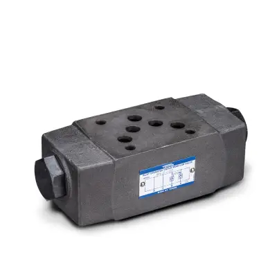 MPW-03 Podwójny zamek hydrauliczny Yuken MPW-03 rozmiar NG10 - widok rzeczywisty zaworu modularnego z tabliczką znamionową